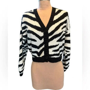 Hollister Zebra Print Fuzzy Cropped Button Sweater Women's Size XS